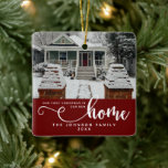 Personalized Our First Christmas In Our New Home  Ceramic Ornament<br><div class="desc">Mark the excitement of a new beginning with our Dark Red Personalized "Our First Christmas In Our New Home" Ceramic Ornament. This beautifully crafted ornament is perfect for commemorating your first Christmas in a new home, making it an ideal keepsake for homeowners. The deep red color adds a festive touch...</div>