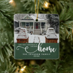 Personalized Our First Christmas In Our New Home  Ceramic Ornament<br><div class="desc">Celebrate the joy of a new beginning with our Emerald Green Personalized "Our First Christmas In Our New Home" Ceramic Ornament. Perfectly designed for those who’ve just moved into their dream home, this ornament features a rich emerald green color that adds a touch of elegance to your holiday decor. Personalized...</div>