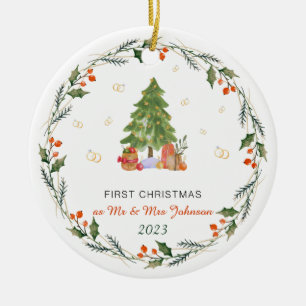 Personalized Our First Christmas Married Ceramic Ornament