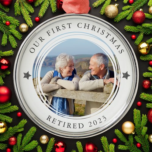 Personalized Our First Christmas Retired Photo Metal Ornament