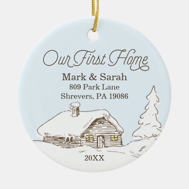 Personalized Our First Home Address Christmas Ceramic Ornament (Front)