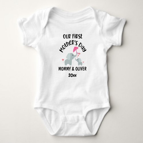 Personalized Our First Mothers Day Elephants 2023 Baby Bodysuit
