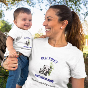 Personalized Our First Mother's Day Panda Matching Baby Bodysuit
