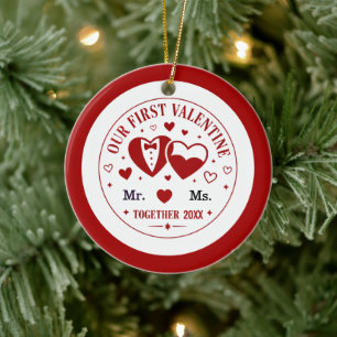 Personalized "Our First Valentine" Mr. & Ms. Ceramic Ornament