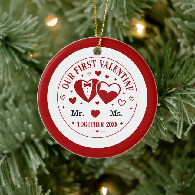 Personalized "Our First Valentine" Mr. & Ms.  Ceramic Ornament (Tree)