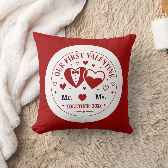 Personalized "Our First Valentine" Mr. & Ms.  Throw Pillow (Blanket)