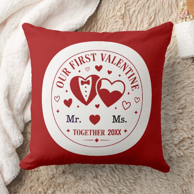 Personalized "Our First Valentine" Mr. & Ms.  Throw Pillow (Blanket)