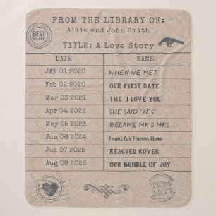 Personalized "Our Love Story" Library Card Sherpa Blanket