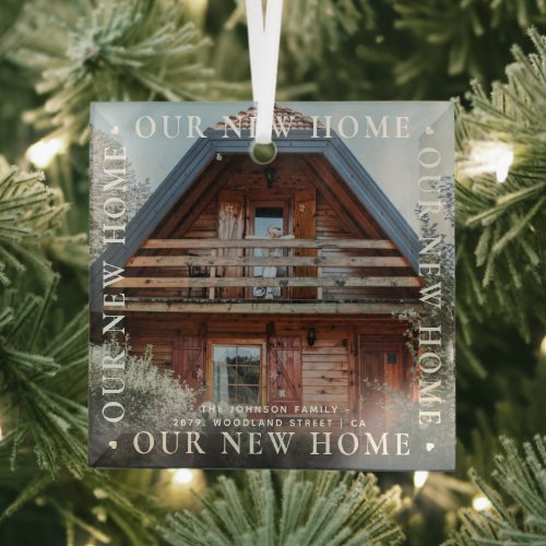 Personalized Our New Home Modern Photo Glass Ornament