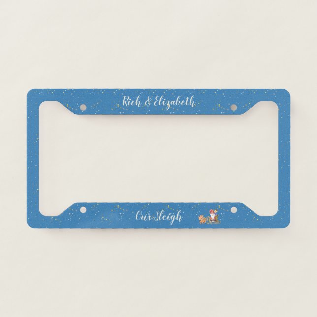 Personalized Our Sleigh with Custom Text Holiday License Plate Frame (Front)