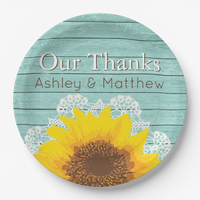 Personalized Our Thanks Sunflower & Lace Paper Plates (Front)