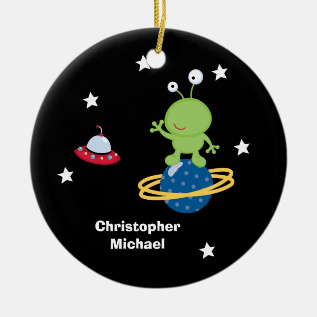 Personalized outer space alien boy's ornament (Front)