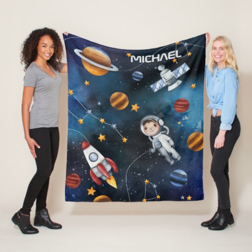 Personalized Outer Space and Astronaut Fleece Blanket