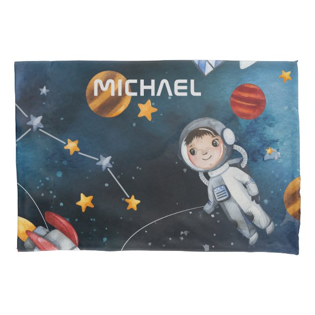 Personalized Outer Space and Cute Astronaut Pillow Case (Front)