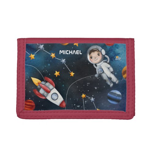 Personalized Outer Space Astronaut in the Galaxy Trifold Wallet
