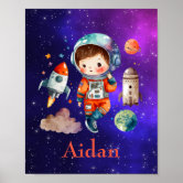 Rocket Ship in Outer Space Kids Room Decor Poster