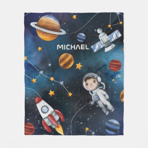 Personalized Outer Space Astronaut Shuttle  Fleece Blanket
