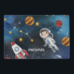 Personalized Outer Space Astronaut Shuttle Placemat<br><div class="desc">Celebrate all things outer space with this Placemat that you can add a name to make it personal. Check out the other items in this collection below like the throw pillow to match this space exploration nerdy table placemat. A nice way to introduce baby to one of your favorite hobby...</div>