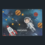 Personalized Outer Space Astronaut Shuttle Placemat<br><div class="desc">Celebrate all things outer space with this Placemat that you can add a name to make it personal. Check out the other items in this collection below like the throw pillow to match this space exploration nerdy table placemat. A nice way to introduce baby to one of your favorite hobby...</div>