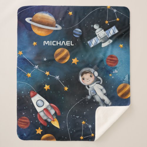 Personalized Outer Space Astronaut Shuttle Sherpa Blanket