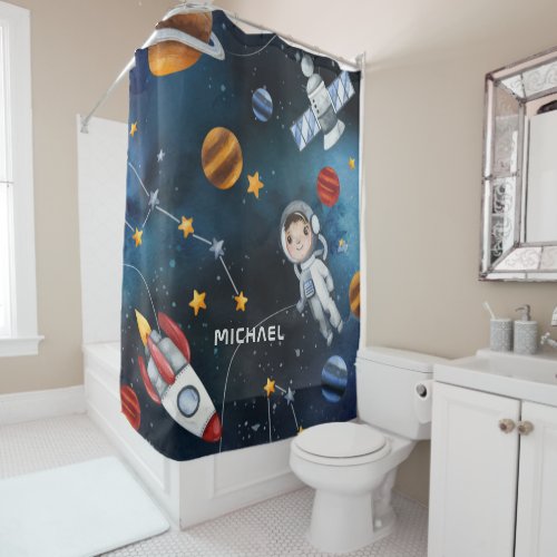 Personalized Outer Space Astronaut Shuttle Shower Curtain