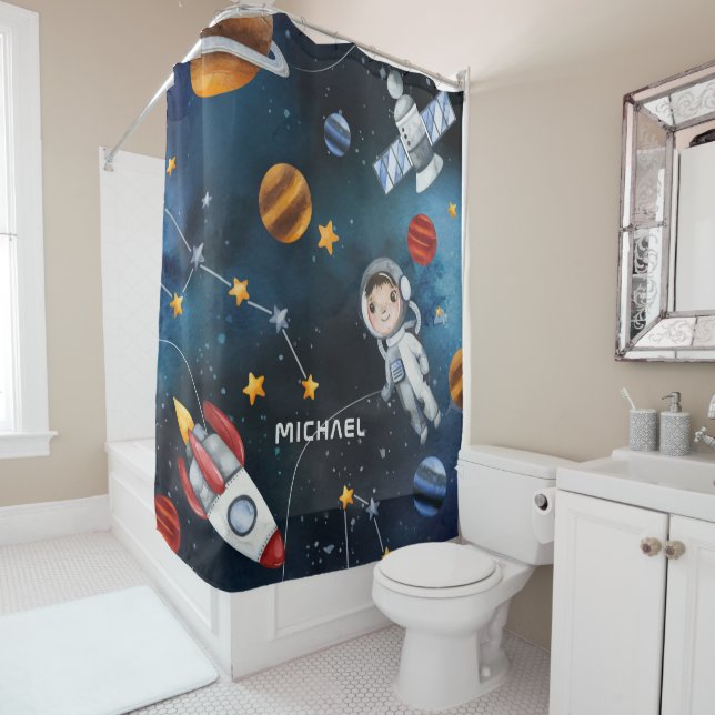 Personalized Outer Space Astronaut Shuttle Shower Curtain (In Situ)