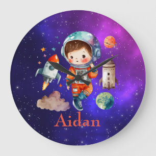 Personalized outer space astronaut wall clock 