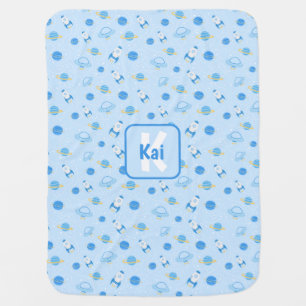 Personalized Outer Space Baby Blue Baby Blanket