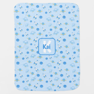 Personalized Outer Space Baby Blue Baby Blanket