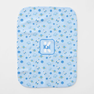 Personalized Outer Space Baby Blue Baby Burp Cloth