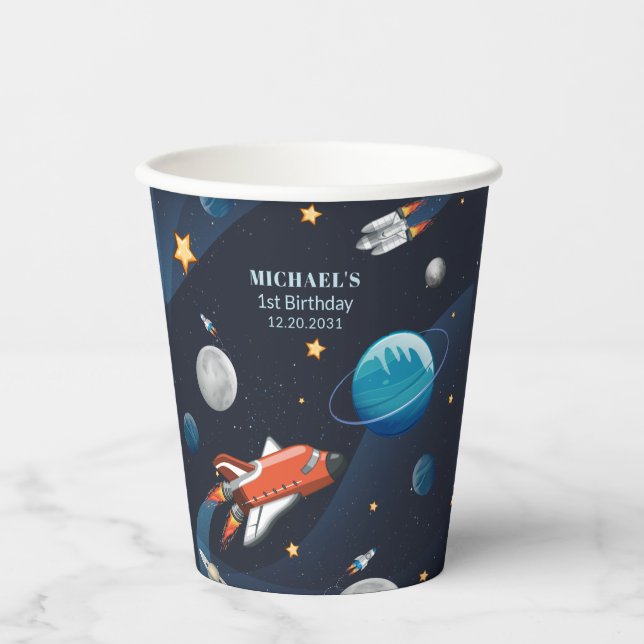 Personalized Outer Space Birthday Paper Cups (Front)