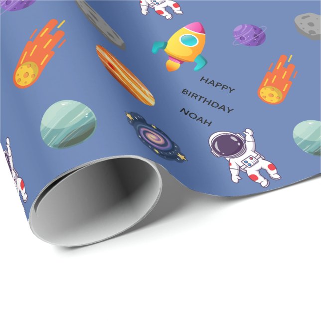 Personalized Outer Space Birthday Wrapping Paper (Roll Corner)