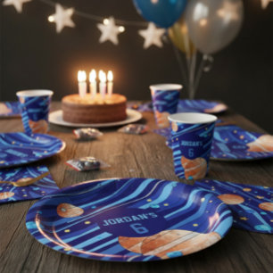 Personalized Outer Space Galaxy Birthday Paper Plates