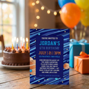 Personalized Outer Space Galaxy Kids Birthday Invitation