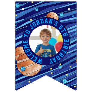 Personalized Outer Space Galaxy Kids Photo Bunting Flags