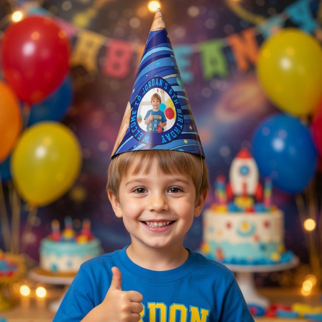 Personalized Outer Space Galaxy Photo Birthday  Party Hat (Creator Uploaded)