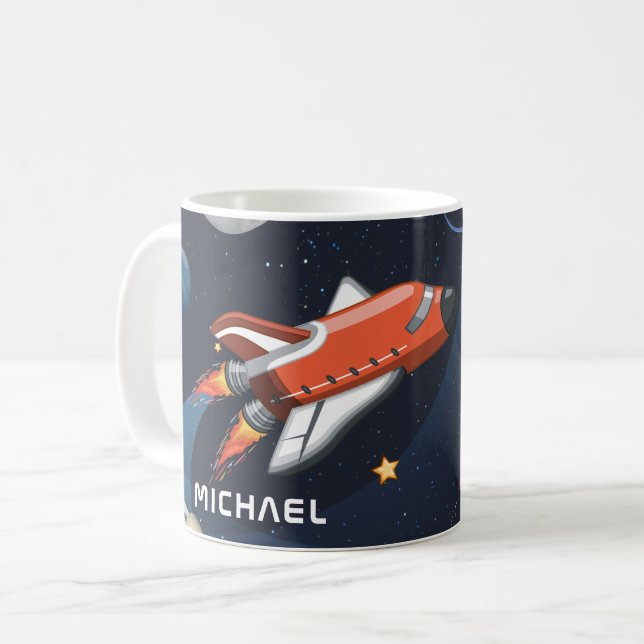 Personalized Outer Space Galaxy Shuttle Travel Coffee Mug (Front Left)