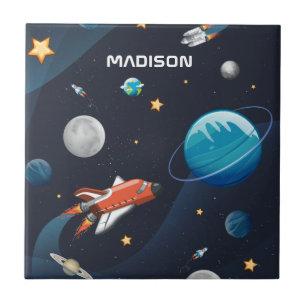 Personalized Outer Space Pattern Ceramic Tile