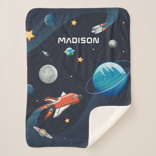 Personalized Outer Space Planet Activity Galaxy Sherpa Blanket (Front)