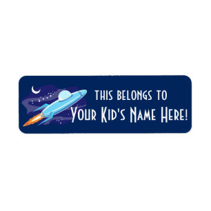Personalized Outer Space Rocket Kids Boys School Label