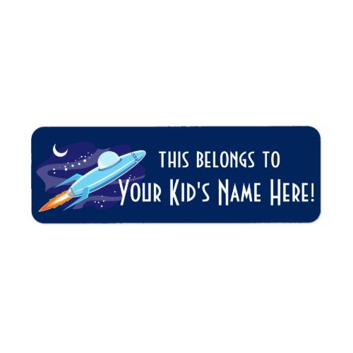 Personalized Outer Space Rocket Kids Boys School Label