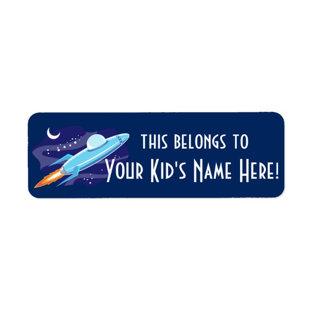 Personalized Outer Space Rocket Kids Boys School Label (Front)