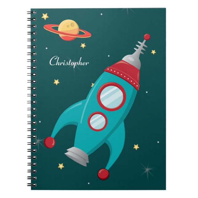 Personalized outer space rocket ship notebook (Front)
