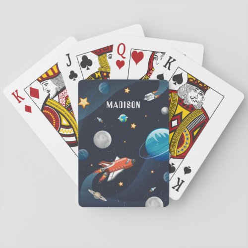 Personalized Outer Space Shuttle Moon Stars Poker Cards