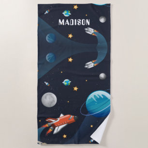 Personalized Outer Space Shuttle Rocket Pattern Beach Towel