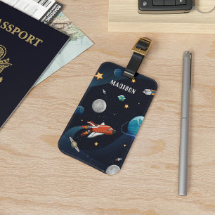 Personalized Outer Space Shuttle Travel Moon Stars Luggage Tag