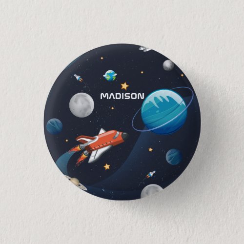 Personalized Outer Space Travel Galaxy Button