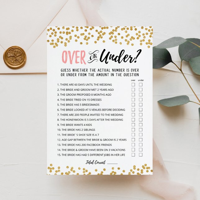 Personalized Over or Under Bridal Shower game Card (Creator Uploaded)