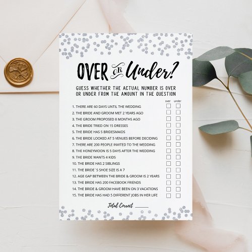 Personalized Over or Under Bridal Shower game Card