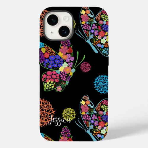 Personalized Overload Floral Butterflies Case_Mate iPhone 14 Case